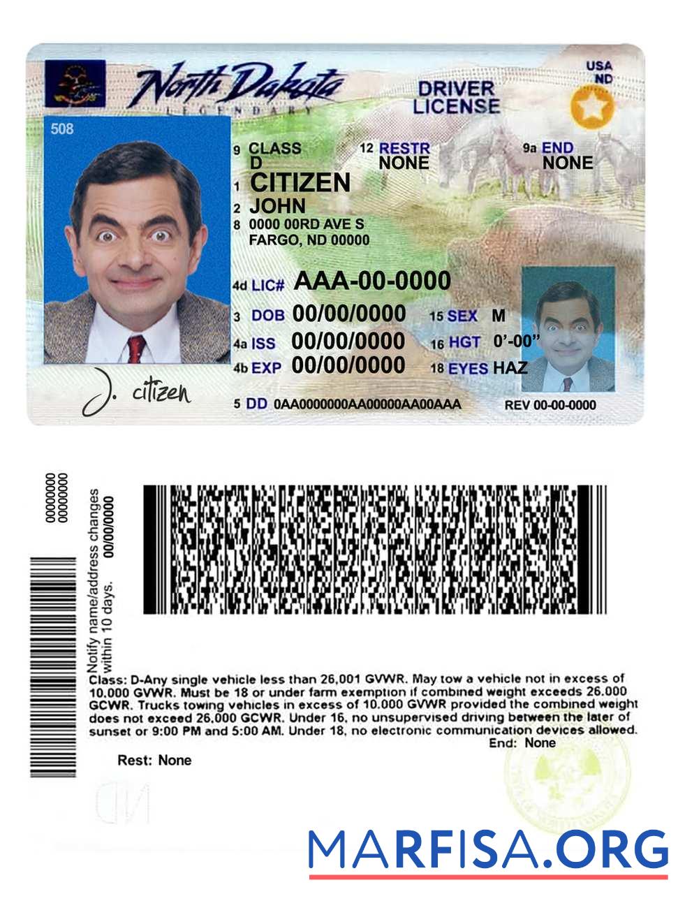 Downloadable USA North Dakota driving license 2020 – present example